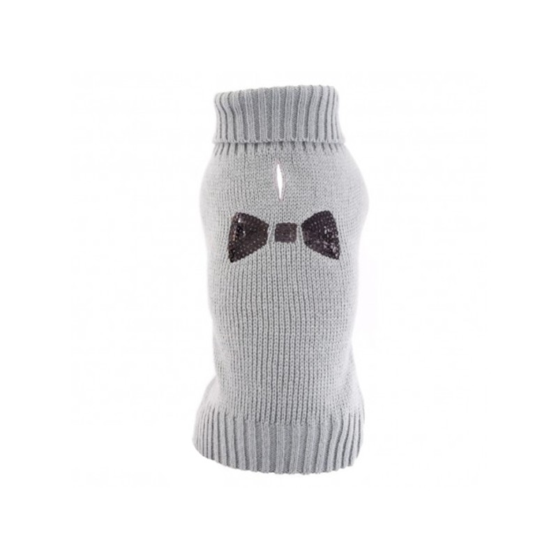 Pull tricot gris motif noeud en strass Pull tricot gris motif noeud en strass
