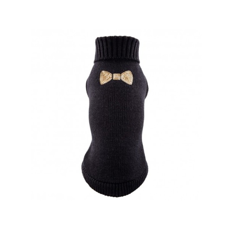 Pull tricot noir motif noeud en strass Pull tricot noir motif noeud en strass