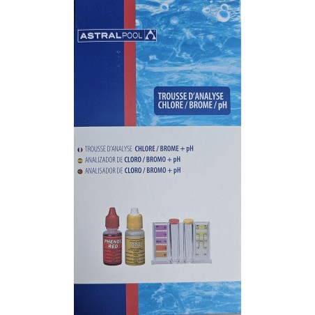 Trousse d'analyse Chlore/ Brome et pH avec réactifs liquide pour pisci