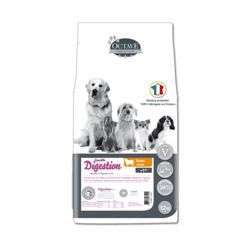 Croquettes Octave Prestige Agneau Digestion Sensible 12 kg ANIMAL FOOD DIFFUSION 3760185061209 Croquettes Octave