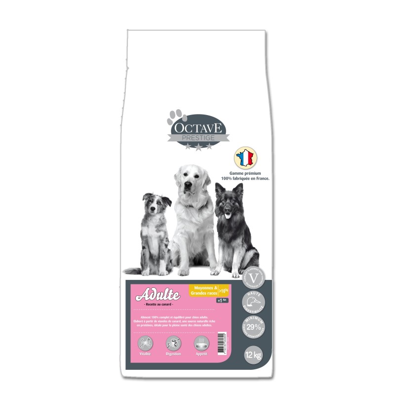 Croquettes Octave Prestige Canard Adultes 12 kg ANIMAL FOOD DIFFUSION 3760185061353 Croquettes Octave