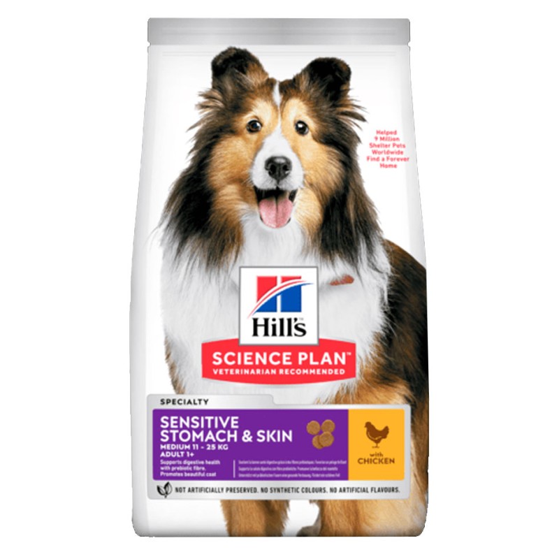 Croquettes Hill's Medium Sensitive Stomach & Skin Poulet 12 kg HILL'S 052742017297 Alimentation chien sensible/surpoids